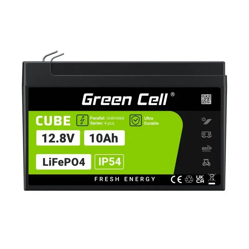Laetav tööstuslik aku roheline Cell LFPGC12V10AH 12,8 V 10 Ah LiFePO4, 155x100x100 mm, 2 kg