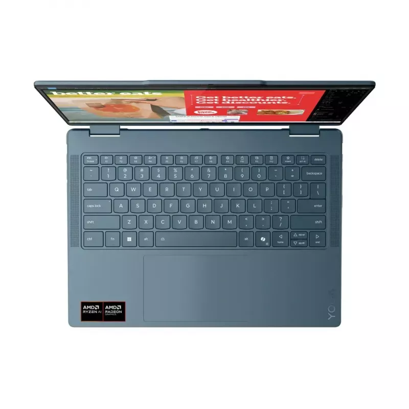2-ühes sülearvuti Lenovo Yoga 7 14-tolline OLED-puuteekraan, Ryzen AI 5 340, 16 GB LPDDR5, 512 GB SSD, Radeon 840M, 70 Wh, Tidal Teal