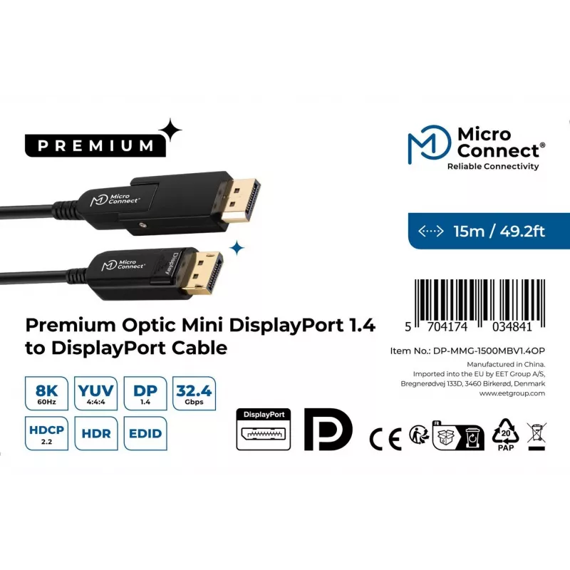 Microconnect DP-MMG-1500MBV1.4OP DisplayPort-kaabel 15 m Must