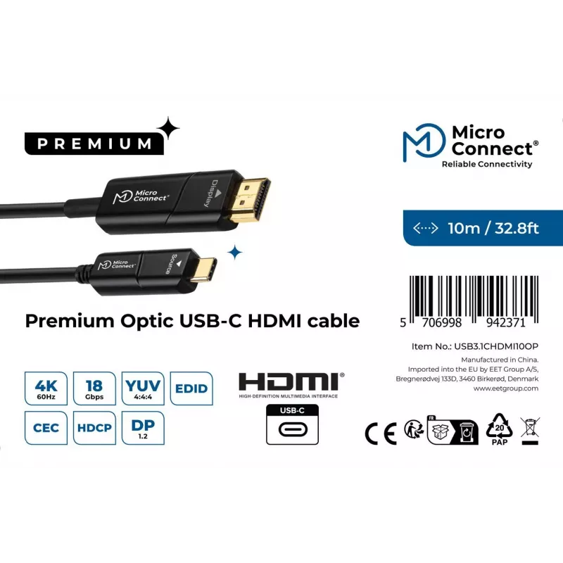 Microconnect USB3.1CHDMI10OP videokaabli adapter 10 m USB USB-C HDMI Must