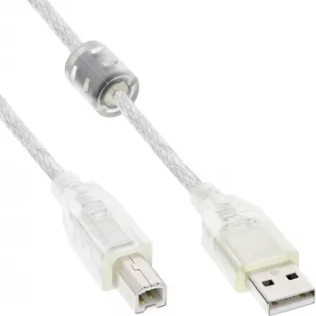InLine USB 2.0 kaabel, tüüp A-pistik / B-pistik, läbipaistev, ferriitsüdamikuga, 1 m