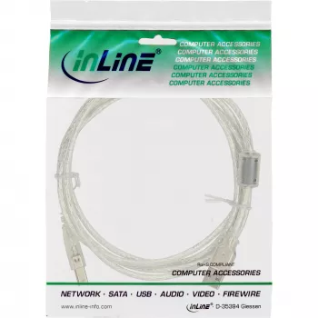 InLine USB 2.0 kaabel, tüüp A-pistik / B-pistik, läbipaistev, ferriitsüdamikuga, 1 m