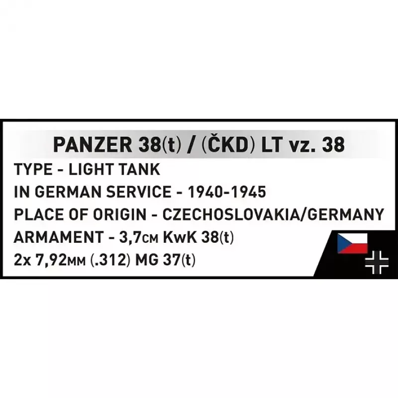 Ehituskomplekt Cobi Blocks Panzer 38 VZ.38 690 elementi – mõõtkavas mudeli ehituskomplekt