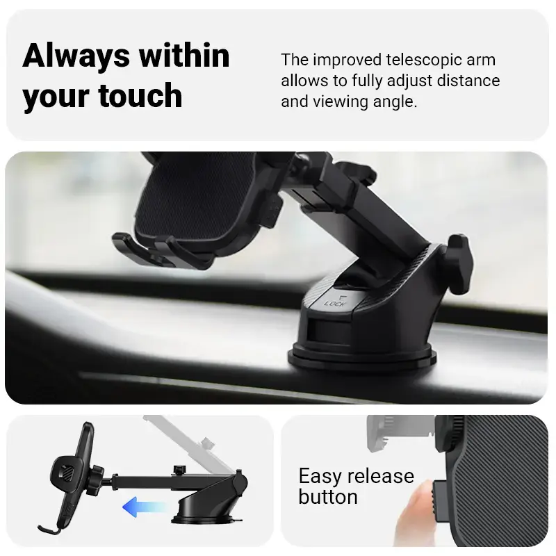 Autohoidik Crong Carclip armatuurlauale ja esiklaasile, passiivne, nutitelefonidele, must (süsinik)
