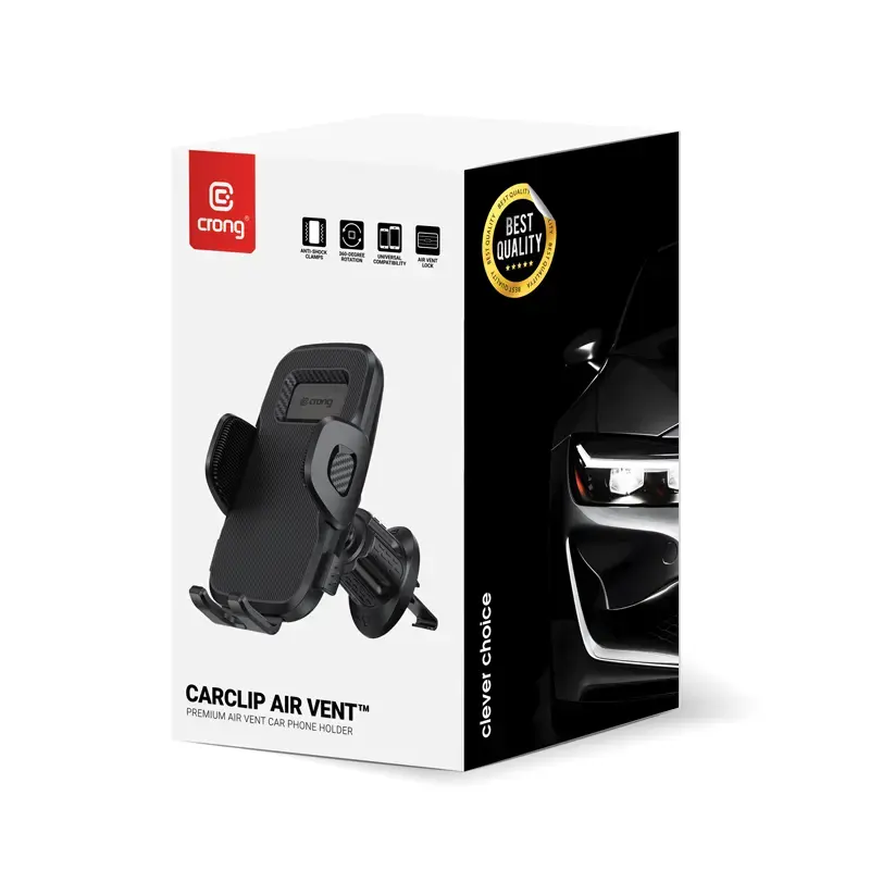 Auto ventilatsiooniavade telefonihoidik Crong Carclip Air Vent (mobiiltelefonidele), must/süsinikkiust