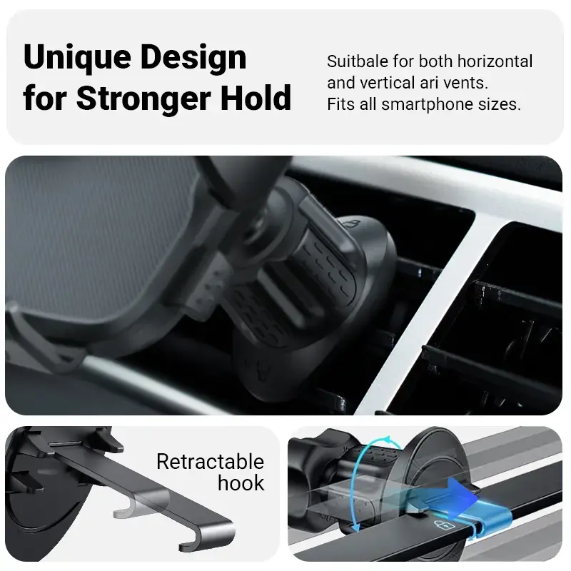 Auto ventilatsiooniavade telefonihoidik Crong Carclip Air Vent (mobiiltelefonidele), must/süsinikkiust