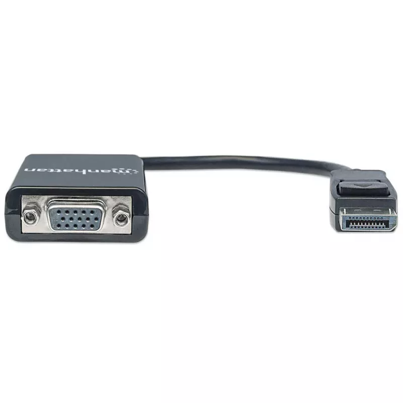 Manhattan DisplayPort VGA HD15 muundurkaabel, 15 cm, isane emasele, aktiivne, DP riiviga, must, eluaegne garantii, samaväärne DP2VGA2-ga