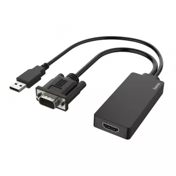 Hama 00200342 videokaabli adapter 0,15 m USB Type-A + VGA (D-Sub) HDMI Must