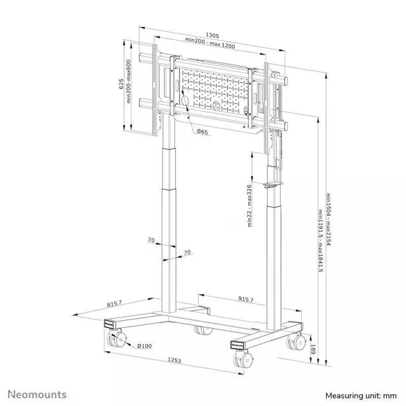 TV-käru Neomounts FL55-975BL1 motoriseeritud 75–115 tolli ekraanidele, teras, must, max 160 kg, kõrgus 2154 mm