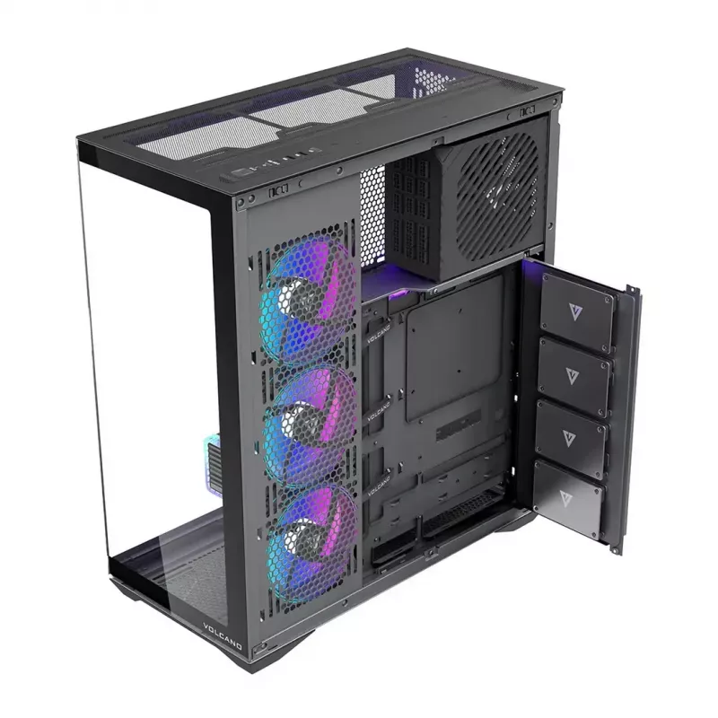 Täistorniga arvutikorpus MODECOM Volcano SPACE XL ARGB — Full Tower, E-ATX tugi, karastatud klaas, ARGB, kuni 440 mm GPU
