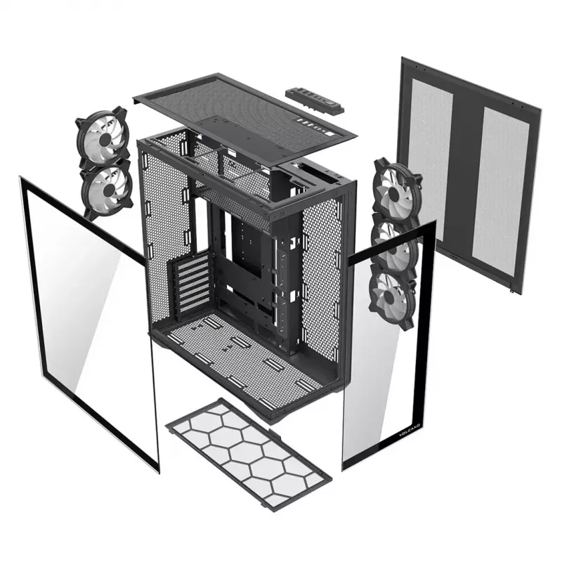 Täistorniga arvutikorpus MODECOM Volcano SPACE XL ARGB — Full Tower, E-ATX tugi, karastatud klaas, ARGB, kuni 440 mm GPU