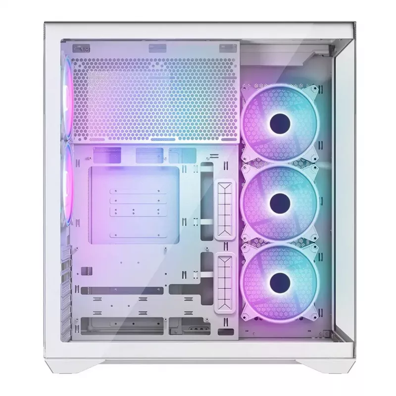 PC full-tower case MODECOM Volcano SPACE XL ARGB FULL TOWER 5F Valge — ATX, karastatud klaas, ARGB, USB-C