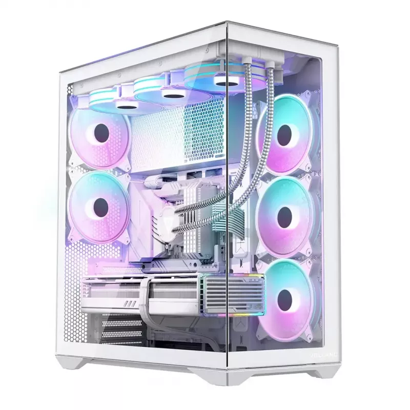 PC full-tower case MODECOM Volcano SPACE XL ARGB FULL TOWER 5F Valge — ATX, karastatud klaas, ARGB, USB-C