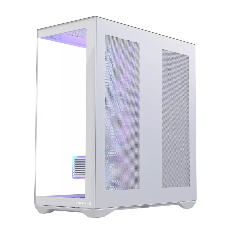 PC full-tower case MODECOM Volcano SPACE XL ARGB FULL TOWER 5F Valge — ATX, karastatud klaas, ARGB, USB-C