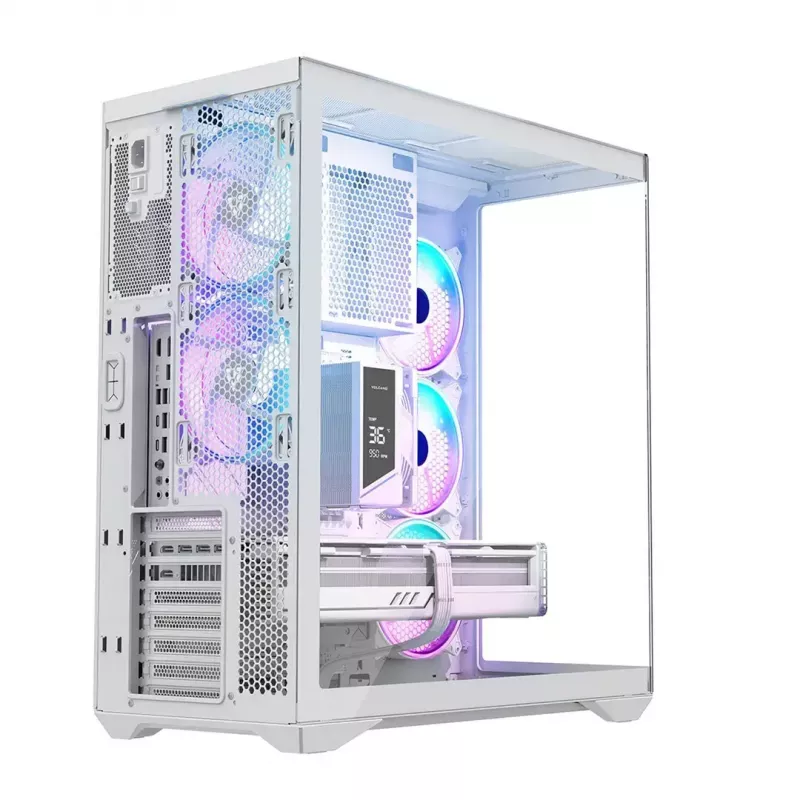 PC full-tower case MODECOM Volcano SPACE XL ARGB FULL TOWER 5F Valge — ATX, karastatud klaas, ARGB, USB-C