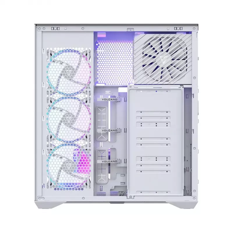 PC full-tower case MODECOM Volcano SPACE XL ARGB FULL TOWER 5F Valge — ATX, karastatud klaas, ARGB, USB-C
