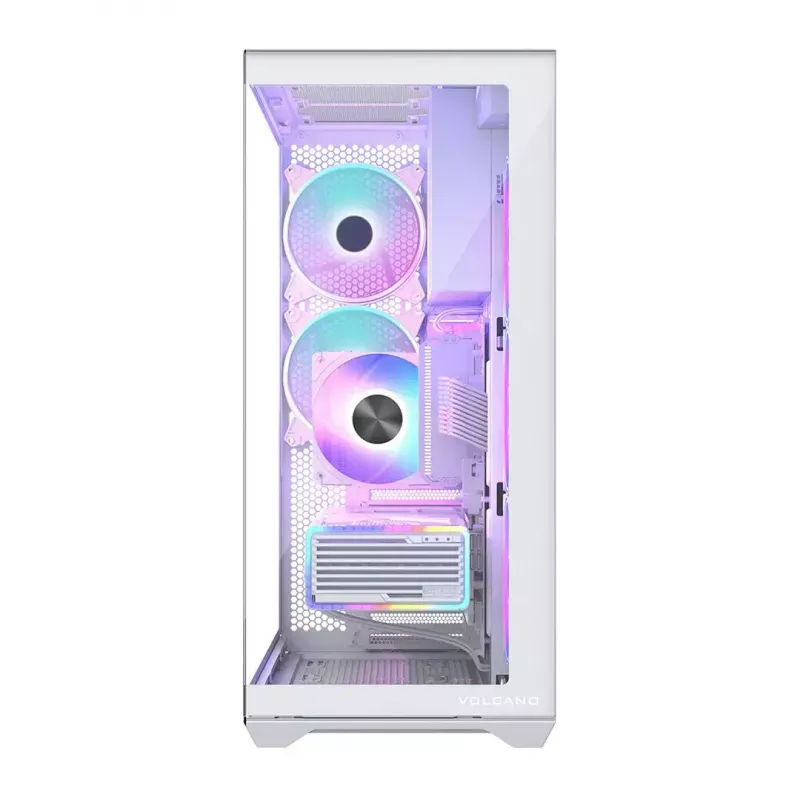 PC full-tower case MODECOM Volcano SPACE XL ARGB FULL TOWER 5F Valge — ATX, karastatud klaas, ARGB, USB-C