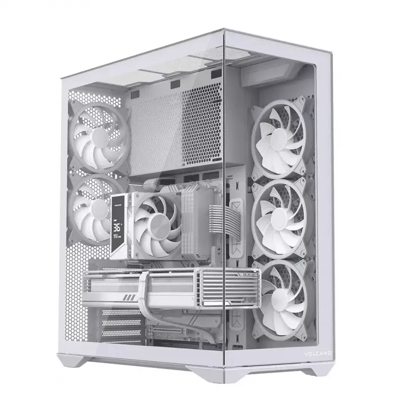PC full-tower case MODECOM Volcano SPACE XL ARGB FULL TOWER 5F Valge — ATX, karastatud klaas, ARGB, USB-C