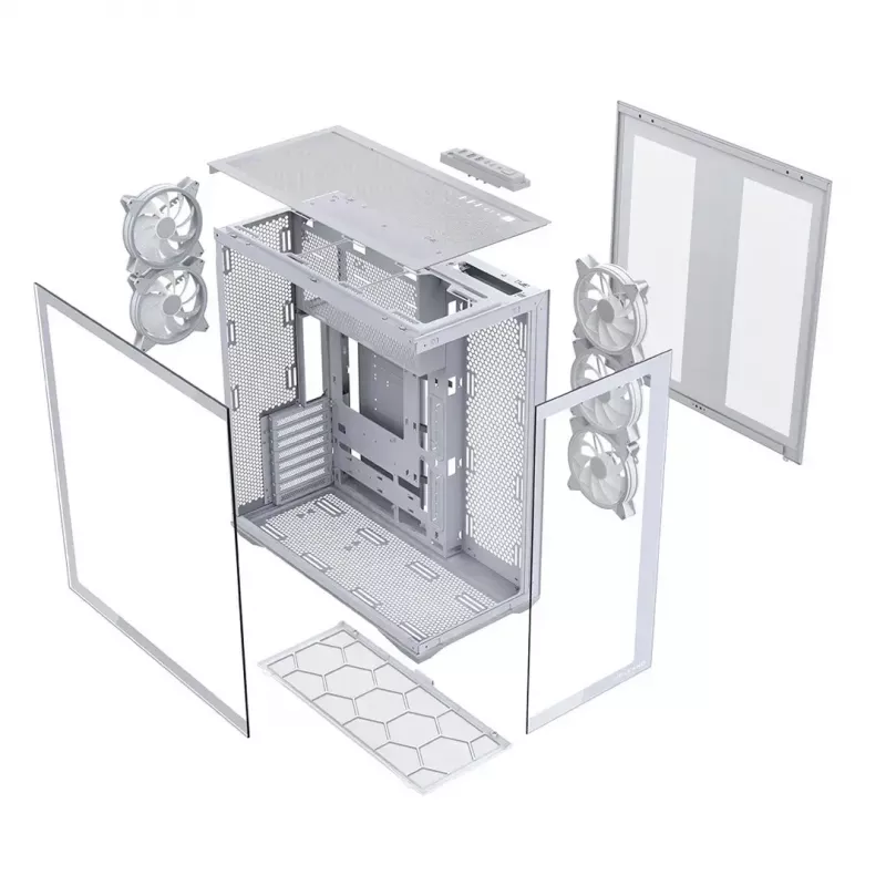 PC full-tower case MODECOM Volcano SPACE XL ARGB FULL TOWER 5F Valge — ATX, karastatud klaas, ARGB, USB-C