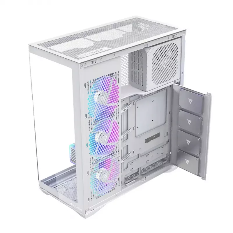 PC full-tower case MODECOM Volcano SPACE XL ARGB FULL TOWER 5F Valge — ATX, karastatud klaas, ARGB, USB-C