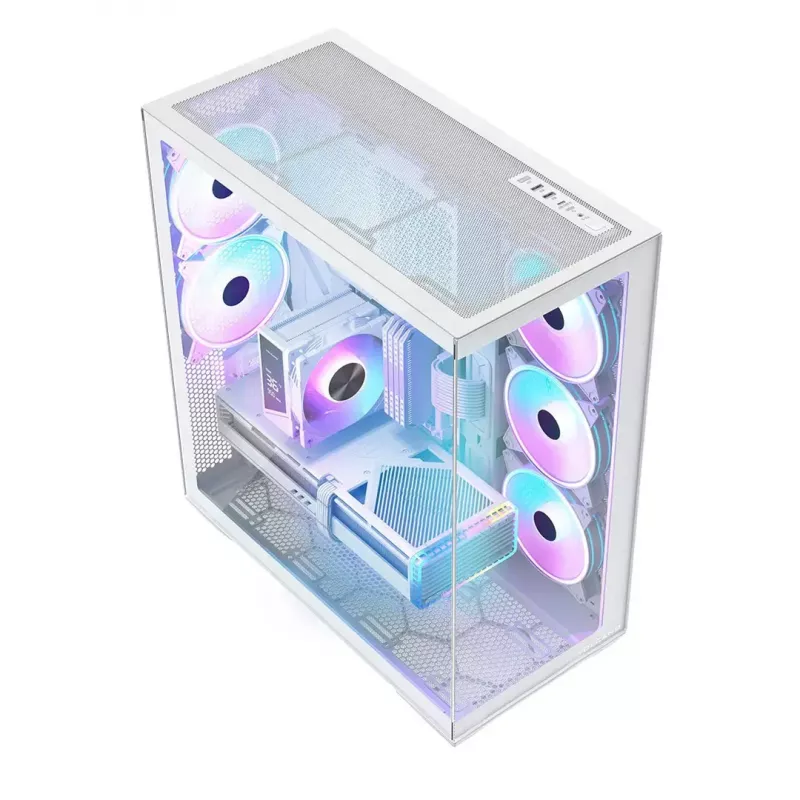 PC full-tower case MODECOM Volcano SPACE XL ARGB FULL TOWER 5F Valge — ATX, karastatud klaas, ARGB, USB-C