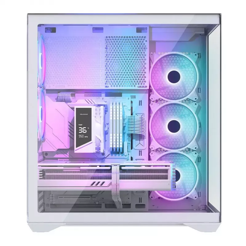 PC full-tower case MODECOM Volcano SPACE XL ARGB FULL TOWER 5F Valge — ATX, karastatud klaas, ARGB, USB-C