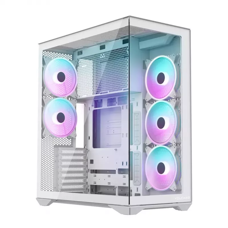 PC full-tower case MODECOM Volcano SPACE XL ARGB FULL TOWER 5F Valge — ATX, karastatud klaas, ARGB, USB-C