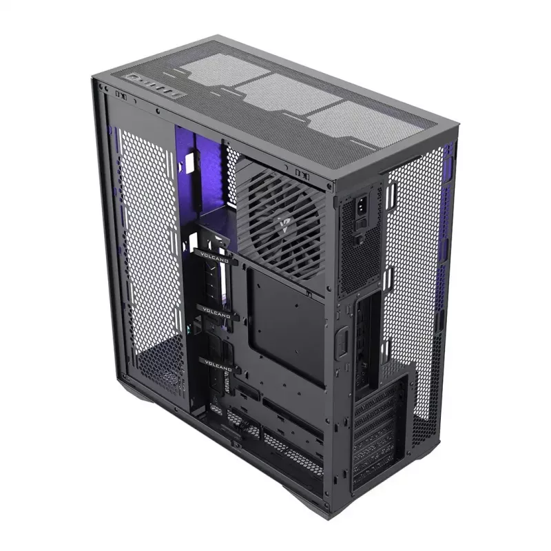 Full-Tower PC Case MODECOM Volcano SPACE XL NF — Must, karastatud klaas, ARGB, toetab micro-ATX, kuni 44 cm GPU, 3×3,5 tolli/4×2,5 tolli pesa, USB-A 2×, USB-C 1×