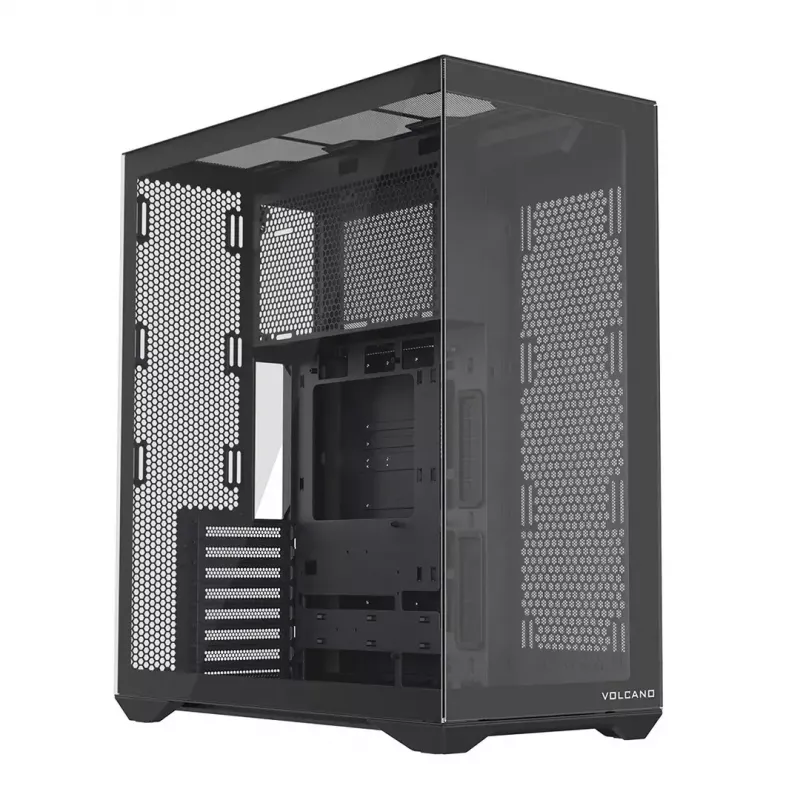 Full-Tower PC Case MODECOM Volcano SPACE XL NF — Must, karastatud klaas, ARGB, toetab micro-ATX, kuni 44 cm GPU, 3×3,5 tolli/4×2,5 tolli pesa, USB-A 2×, USB-C 1×