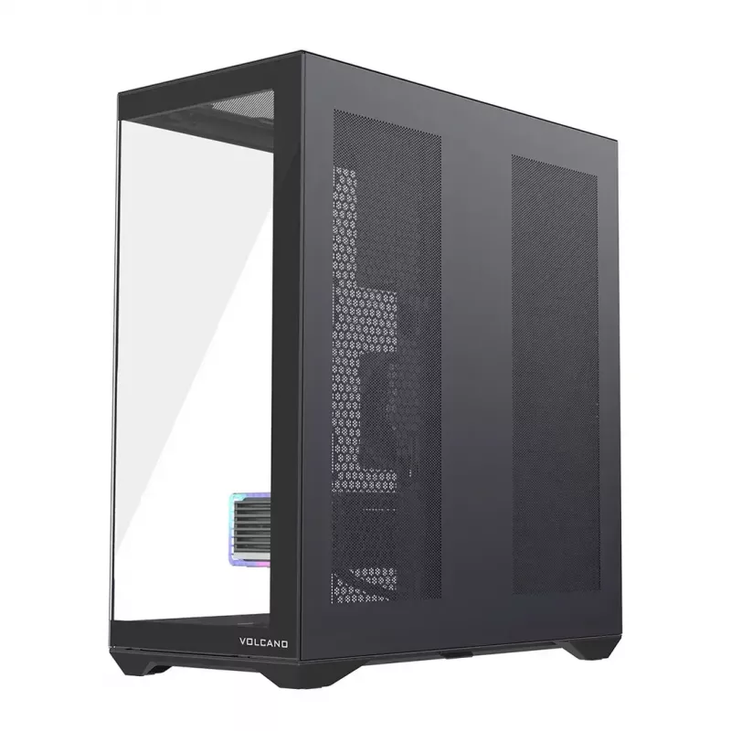 Full-Tower PC Case MODECOM Volcano SPACE XL NF — Must, karastatud klaas, ARGB, toetab micro-ATX, kuni 44 cm GPU, 3×3,5 tolli/4×2,5 tolli pesa, USB-A 2×, USB-C 1×