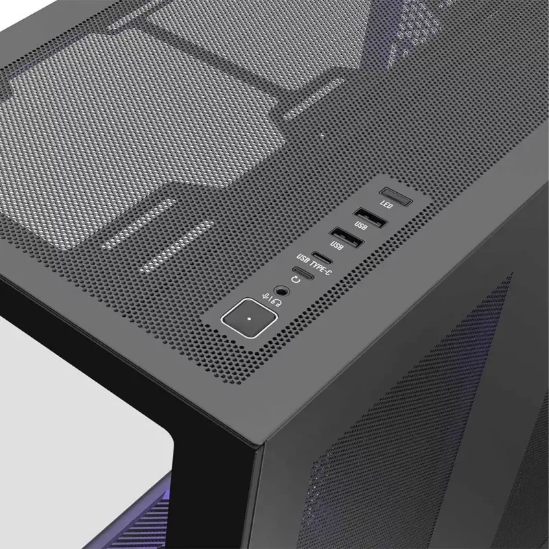 Full-Tower PC Case MODECOM Volcano SPACE XL NF — Must, karastatud klaas, ARGB, toetab micro-ATX, kuni 44 cm GPU, 3×3,5 tolli/4×2,5 tolli pesa, USB-A 2×, USB-C 1×