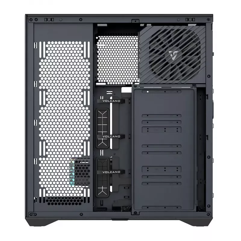 Full-Tower PC Case MODECOM Volcano SPACE XL NF — Must, karastatud klaas, ARGB, toetab micro-ATX, kuni 44 cm GPU, 3×3,5 tolli/4×2,5 tolli pesa, USB-A 2×, USB-C 1×