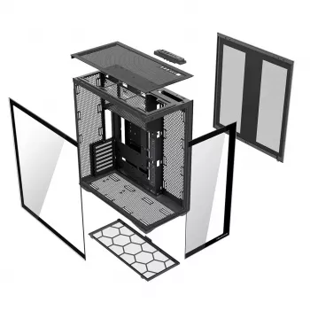 Full-Tower PC Case MODECOM Volcano SPACE XL NF — Must, karastatud klaas, ARGB, toetab micro-ATX, kuni 44 cm GPU, 3×3,5 tolli/4×2,5 tolli pesa, USB-A 2×, USB-C 1×