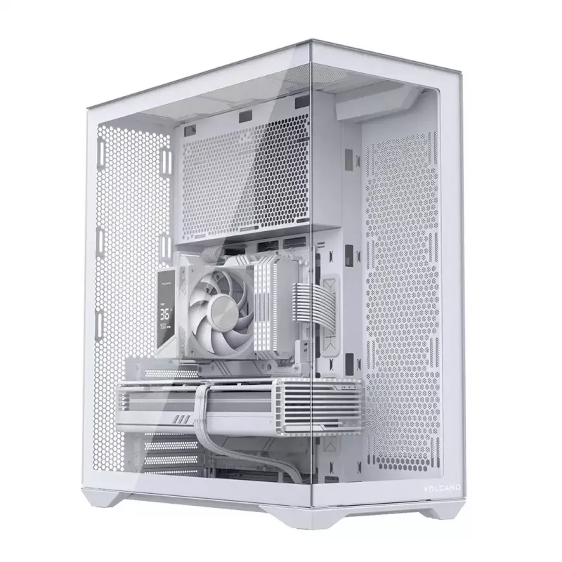 Full-tower PC korpus MODECOM Volcano SPACE XL FULL TOWER NF Valge — ARGB, karastatud klaas, 8 laienduspesa, kuni 440 mm GPU