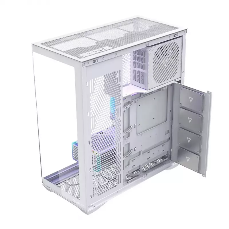 Full-tower PC korpus MODECOM Volcano SPACE XL FULL TOWER NF Valge — ARGB, karastatud klaas, 8 laienduspesa, kuni 440 mm GPU