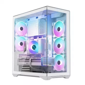Full-tower PC korpus MODECOM Volcano SPACE XL FULL TOWER NF Valge — ARGB, karastatud klaas, 8 laienduspesa, kuni 440 mm GPU