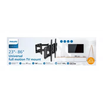 Philips SQM9640/00 põrandastatiiv telerile 58,4 cm kuni 2,18 m (23 inch kuni 86 inch), kuni 55 kg, VESA 200x100 kuni 600x400, kaldenurk ±15°, pööramine 180° — Must