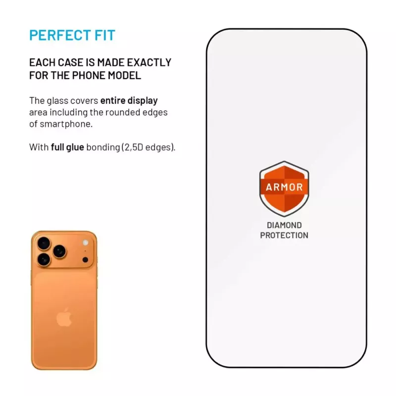 Ekraanikaitse FIXED Apple iPhone 17 Pro jaoks — karastatud klaas, must, Armor tolmuvaba aplikaatori ja AR-kihiga