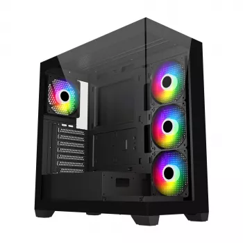 FSP M340-BA korpus Midi Tower mITX, mATX, ATX Must ARGB, Midi Tower, PC, Must, ATX, micro ATX, Mini-ITX, Klaas, SPCC, 17 cm