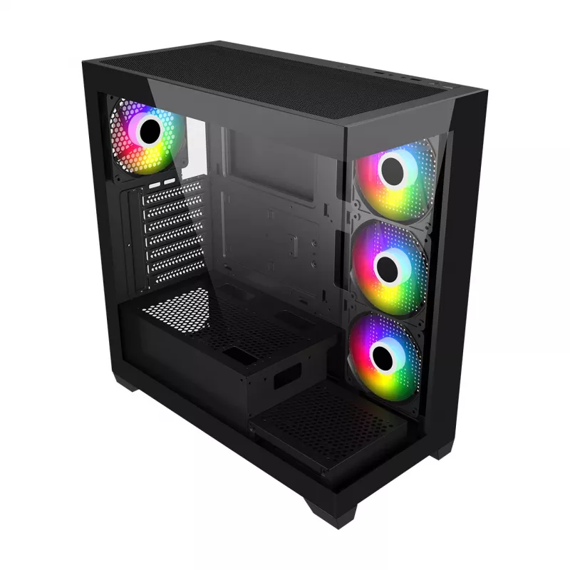 FSP M340-BA korpus Midi Tower mITX, mATX, ATX Must ARGB, Midi Tower, PC, Must, ATX, micro ATX, Mini-ITX, Klaas, SPCC, 17 cm