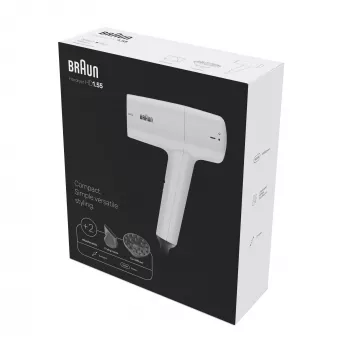 Föön BRAUN HD1.55 — 1800 W, 2 kuumusastet, Cool shot, 1,8 m juhe, valge