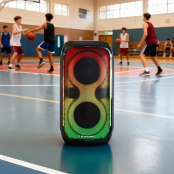 Kõlarisüsteem BLAUPUNKT PB60X — 120W RMS, Bluetooth A2DP, FM, LED-ekraan, 7000mAh aku, 18h, AUX, kaugjuhtimispult, 568×322×321 mm