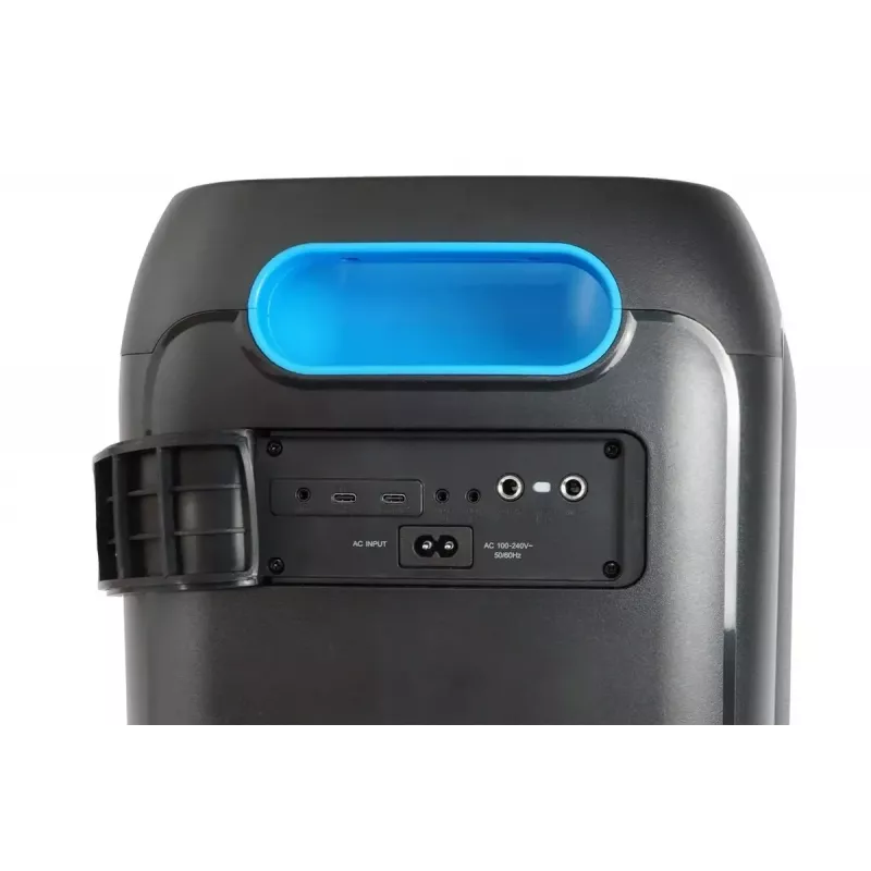 Kõlarisüsteem BLAUPUNKT PB60X — 120W RMS, Bluetooth A2DP, FM, LED-ekraan, 7000mAh aku, 18h, AUX, kaugjuhtimispult, 568×322×321 mm