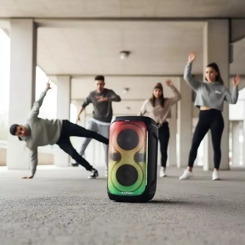 Kõlarisüsteem BLAUPUNKT PB60X — 120W RMS, Bluetooth A2DP, FM, LED-ekraan, 7000mAh aku, 18h, AUX, kaugjuhtimispult, 568×322×321 mm