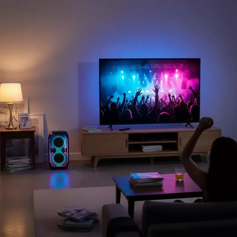 Kõlarisüsteem BLAUPUNKT PB60X — 120W RMS, Bluetooth A2DP, FM, LED-ekraan, 7000mAh aku, 18h, AUX, kaugjuhtimispult, 568×322×321 mm