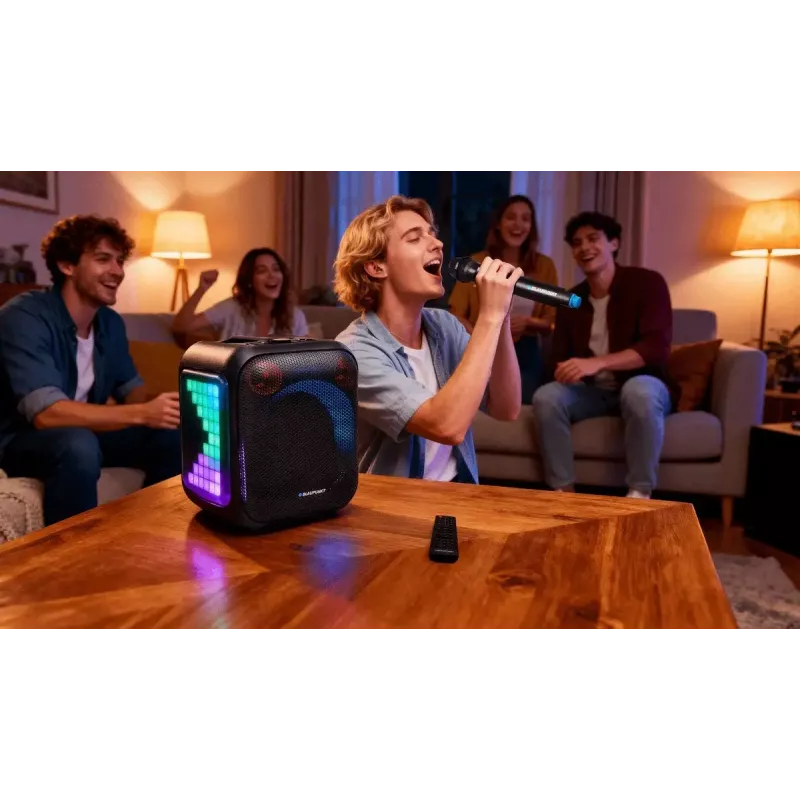 Sise-/välistingimustes kasutatav kõlarisüsteem BLAUPUNKT PB6LED — 40 W RMS, Bluetooth, FM, MicroSD, LED-ekraan, 4500 mAh aku