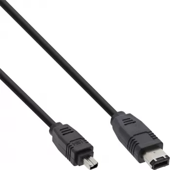 InLine FireWire 400 1394 kaabel 6->4 kontakti isane 1,8 m, Must, 1,8 m, 6-kontaktiline, 4-kontaktiline, Isane/Isane, 175 mm