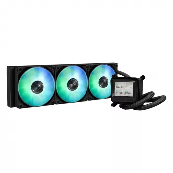 Universaalne vedelikjahuti ASUS MAX GAMING LC 360 ARGB LCD — 360 mm radiaator, 120 mm ventilaatorid, toetab AM4/AM5/LGA1700, must