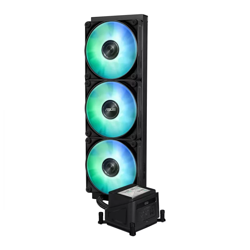 Universaalne vedelikjahuti ASUS MAX GAMING LC 360 ARGB LCD — 360 mm radiaator, 120 mm ventilaatorid, toetab AM4/AM5/LGA1700, must