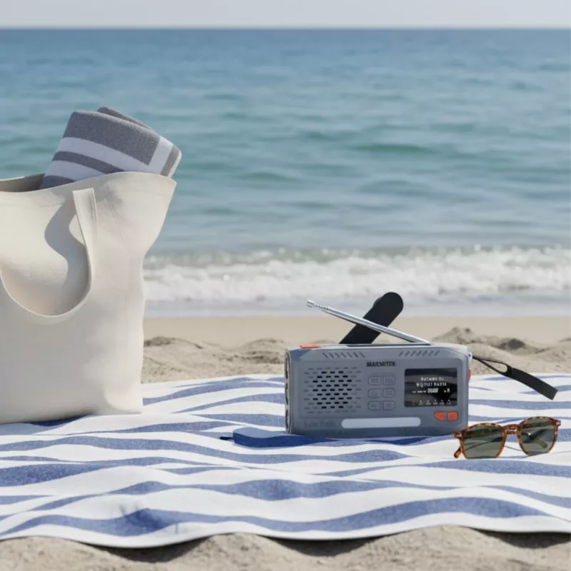 Kaasaskantav väntraadio Marmitek RESQ 100 — DAB/DAB+/FM, 3 W, LCD, USB‑C, 3,5 mm pesa, helehall